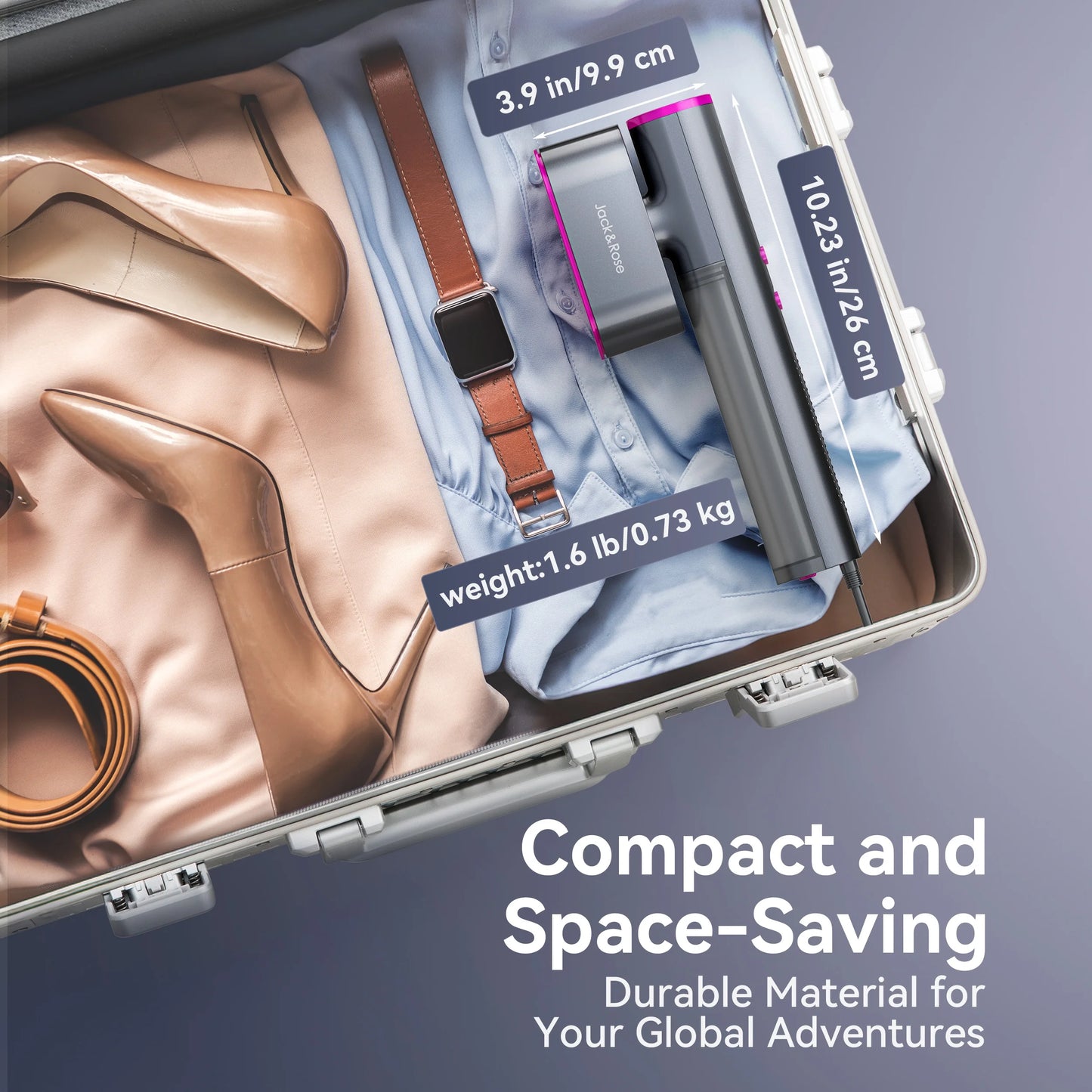 Travel Steamer for Clothes, 100-240V Portable Steamer,15S Heat Up, Steamer ＆ Iron 2 in 1, Travel Size Garment Steamer, Large Ceramic Heat Panel, for Global & European Traveling, Purple