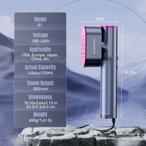 Travel Steamer for Clothes, 100-240V Portable Steamer,15S Heat Up, Steamer ＆ Iron 2 in 1, Travel Size Garment Steamer, Large Ceramic Heat Panel, for Global & European Traveling, Purple