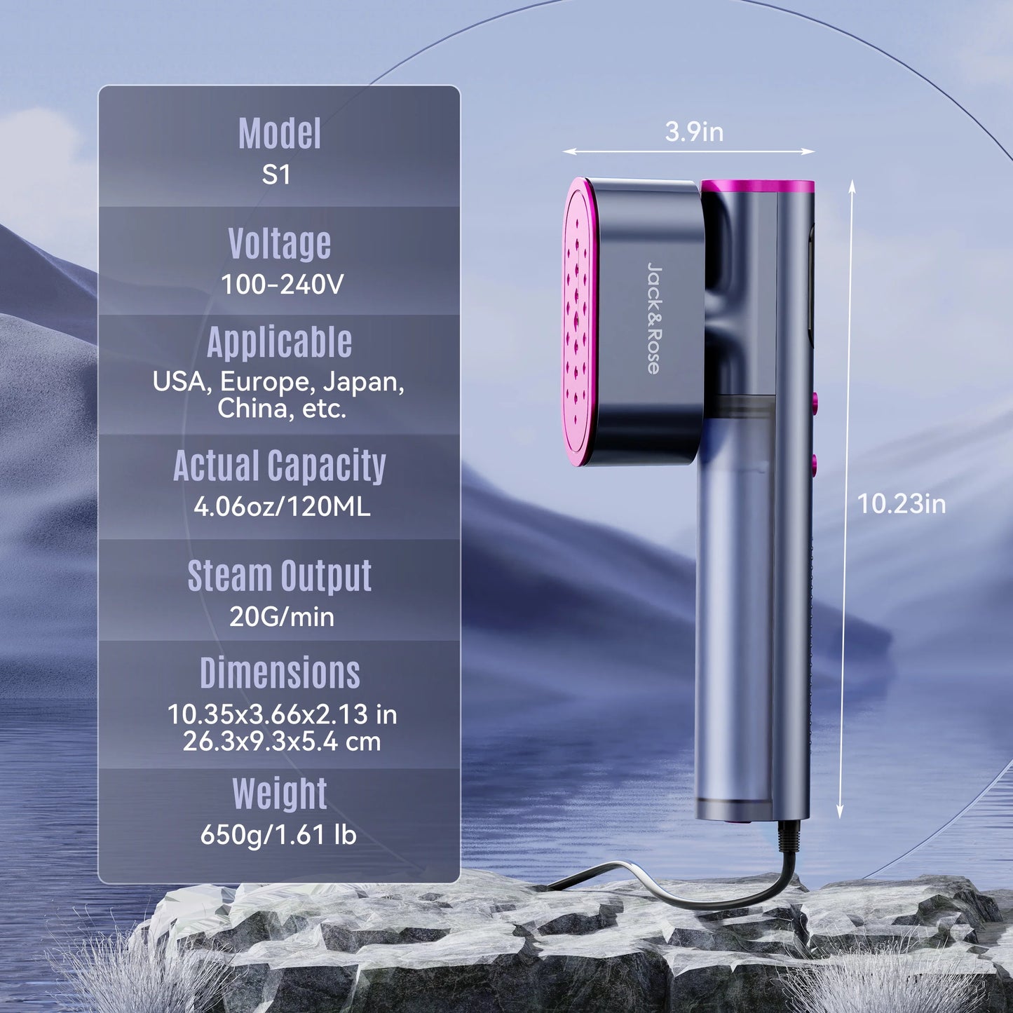 Travel Steamer for Clothes, 100-240V Portable Steamer,15S Heat Up, Steamer ＆ Iron 2 in 1, Travel Size Garment Steamer, Large Ceramic Heat Panel, for Global & European Traveling, Purple