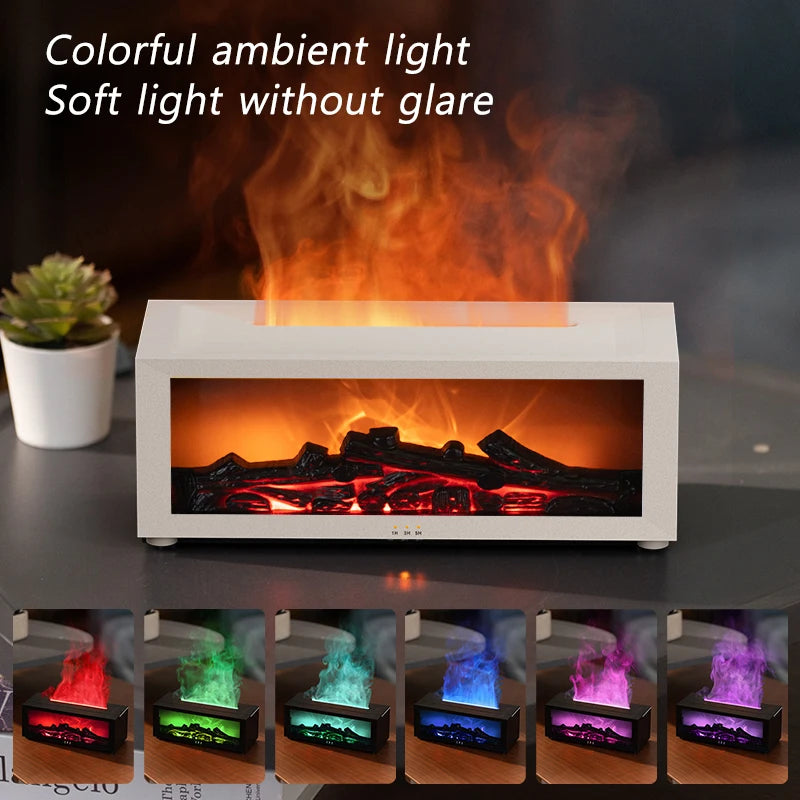 Fireplace Aroma Diffuser 150Ml 7 Color Flame with Remote Control Cool Mist Humidifier Auto Shutoff Timer for Home Office
