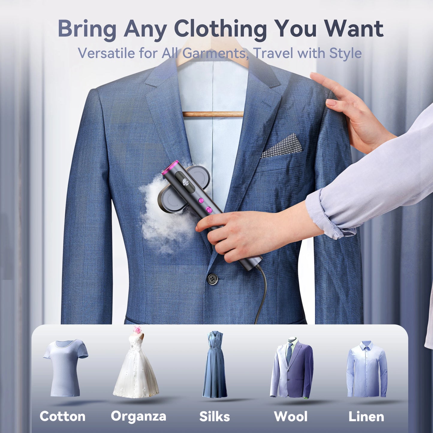 Travel Steamer for Clothes, 100-240V Portable Steamer,15S Heat Up, Steamer ＆ Iron 2 in 1, Travel Size Garment Steamer, Large Ceramic Heat Panel, for Global & European Traveling, Purple